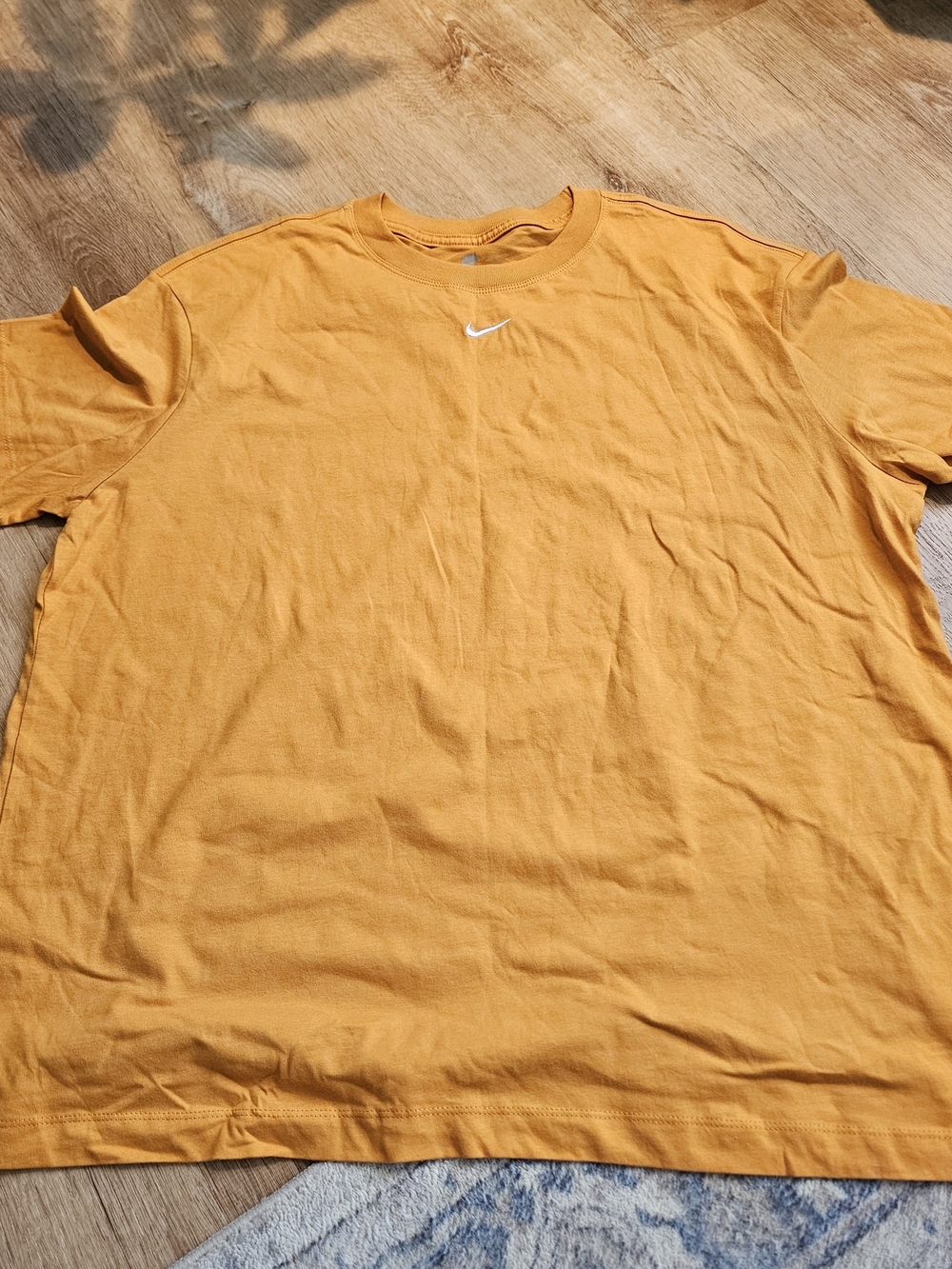 Nike Short Sleeve Crew Tee in Mustard Orange with White Swoosh